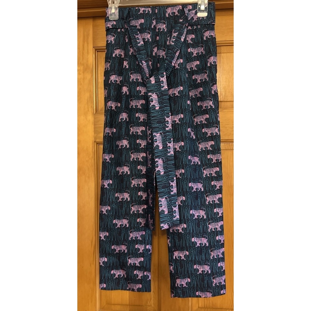 J.CREW Women's Silk Wide Leg Cropped Pants Jungle Tiger Print Sz O Petite